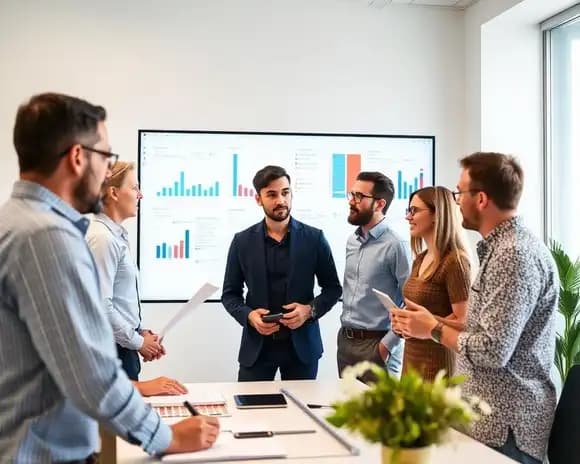 The Madexa team collaborating around a data dashboard